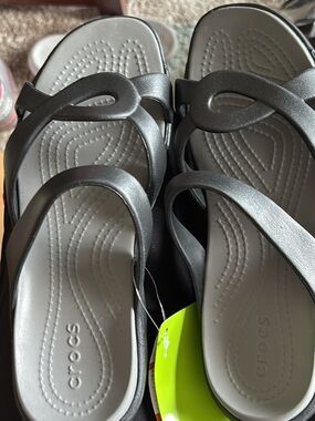 CROCS Women's Black and Light Gray Slingback Sandals